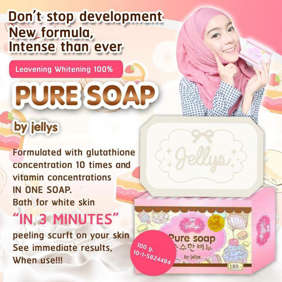 Jellys Pure Soap White Aura Within 3 Minutes Whitening Beauty Skin 100g
