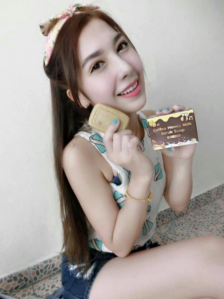 Coffee Honey Milk Scrub Soap by Pink Aura - Thailand Best 