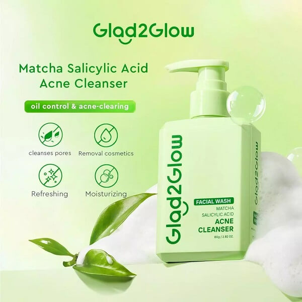 Glad2Glow Matcha Salicylic Acid Acne Cleanser